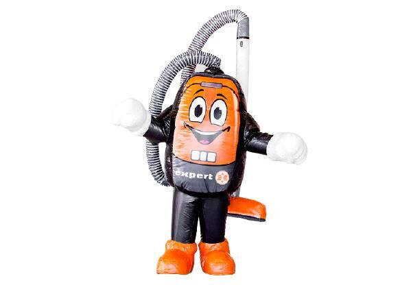 Op maat gemaakte mascotte in de vorm van een stofzuiger zak voor Expert